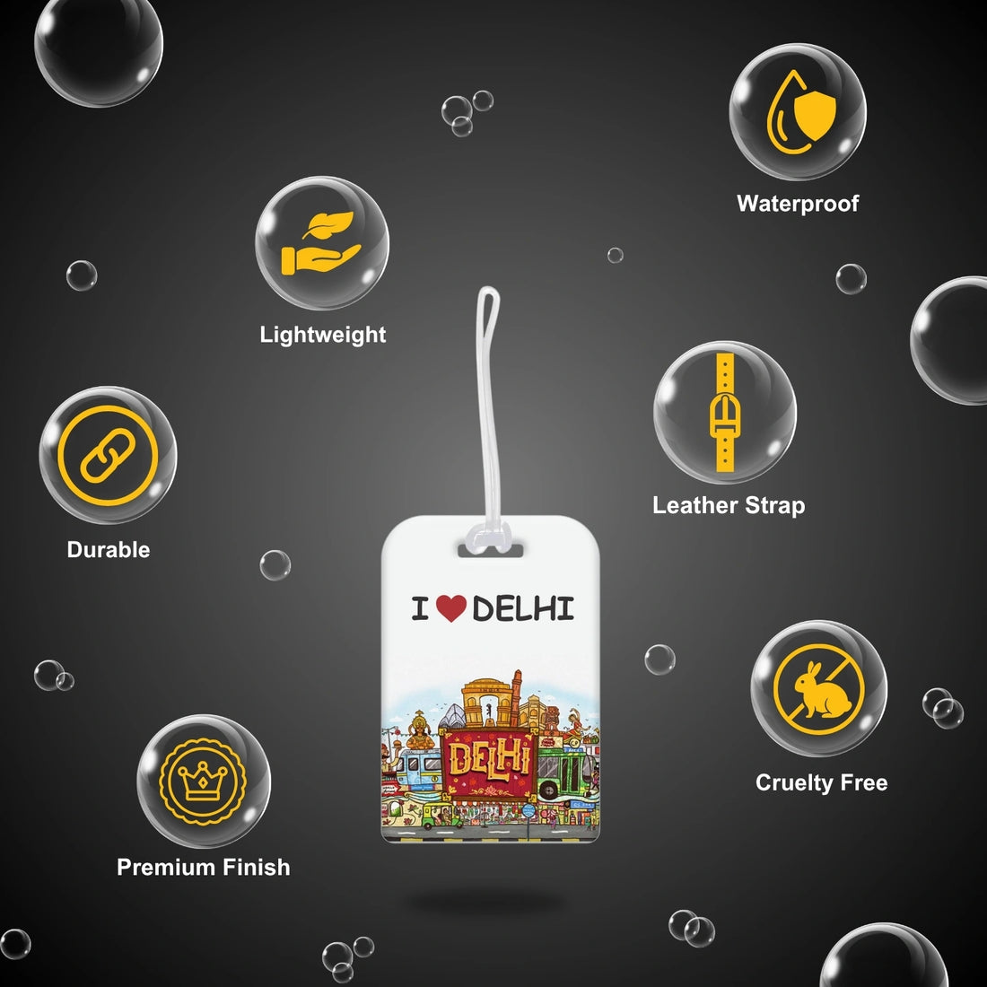 I Love Delhi city-themed smart bag security tag with QR code by tag8