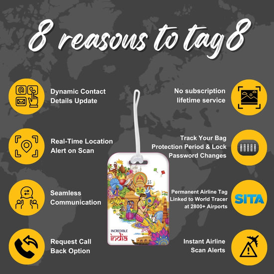 Incredible India culture-themed smart bag security tag with QR code by tag8