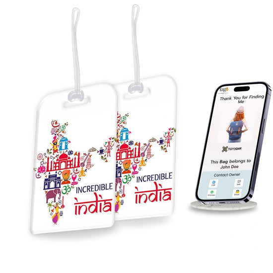 Incredible India map design smart bag security tag with QR code by tag8