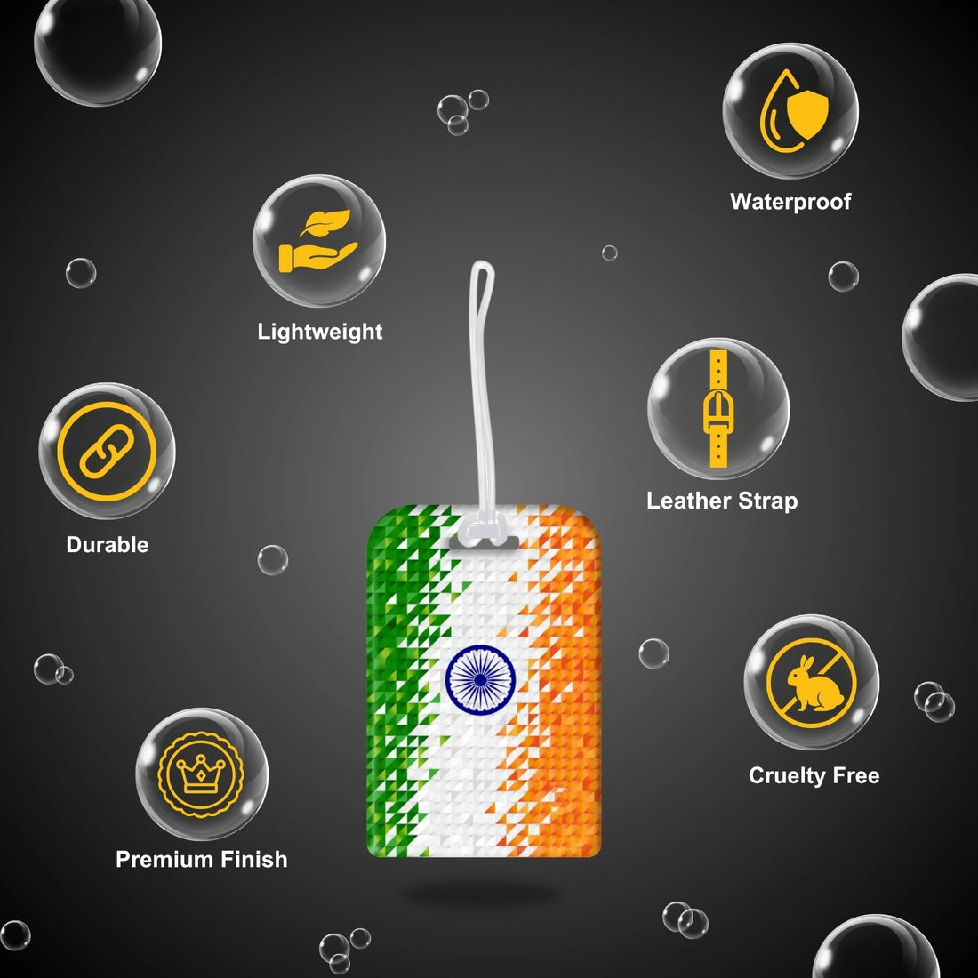 India flag colour pixel design smart bag security tag with QR code by tag8