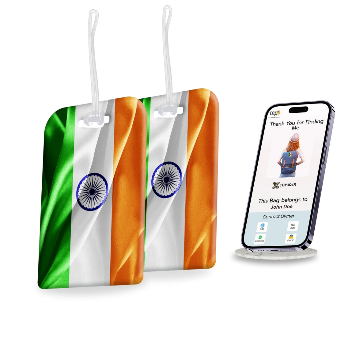 India flag colour satin finish smart bag security tag with QR code by tag8