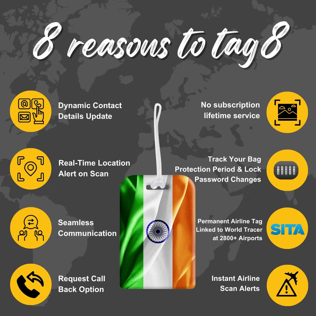 India flag colour satin finish smart bag security tag with QR code by tag8