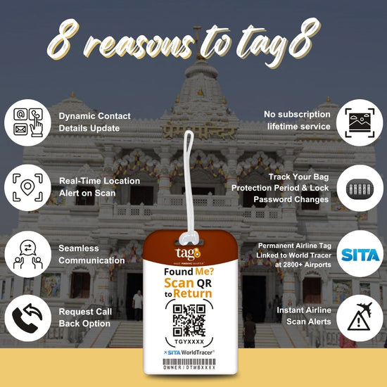 Lord Krishna black theme smart bag tag with QR code by tag8