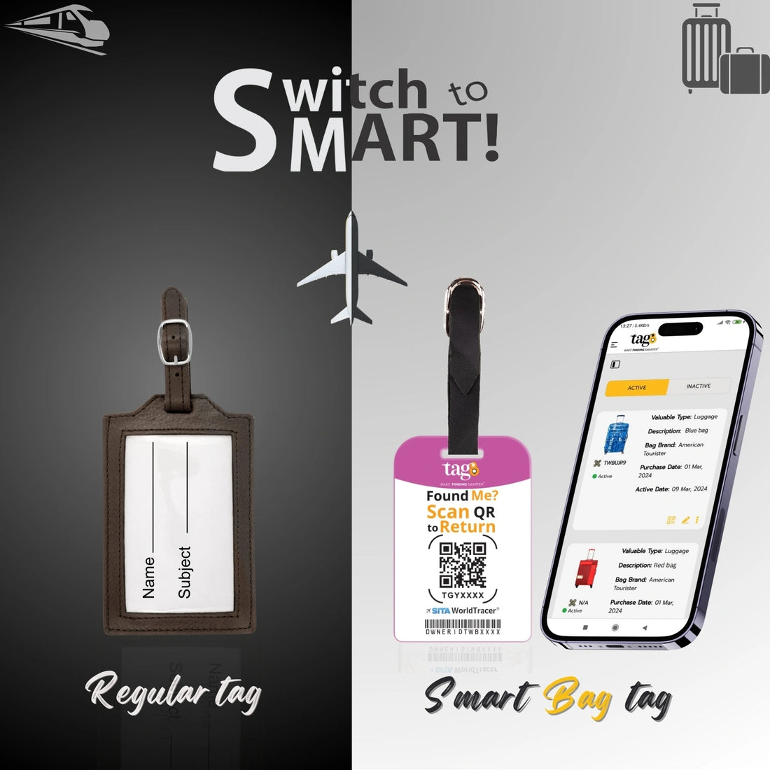 tag8 Las Vegas Bag Tag featuring a bold design with smart QR code for quick identification and secure lost & found support