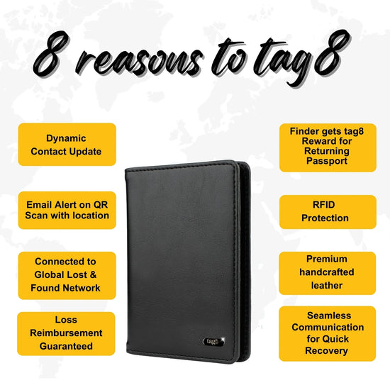 tag8 Leather Passport Combo with premium leather case and RFID protection for secure travel