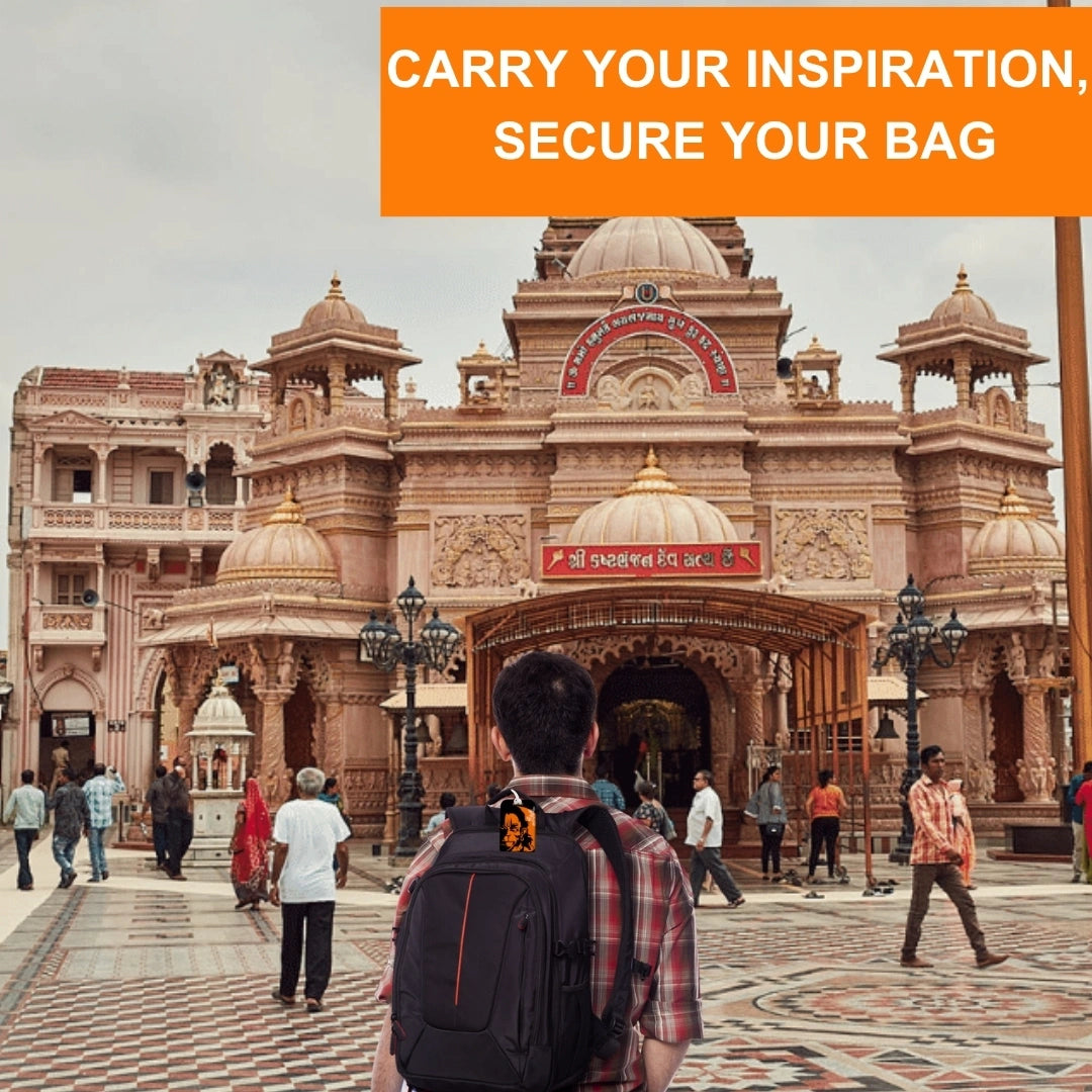 Lord Hanuman Ji smart bag tag pack with digital ID by tag8, airline compliant and SITA-enabled