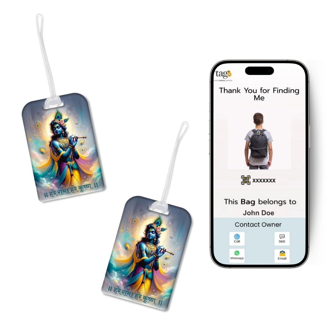 Lord Krishna smart bag tag with QR code by tag8