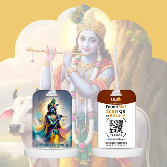 Lord Krishna smart bag tag with QR code by tag8
