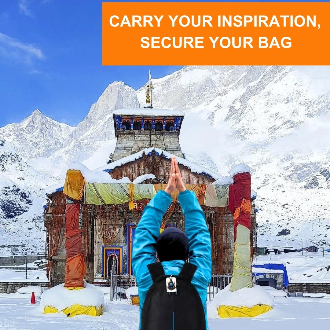 Lord Shiva orange travel theme smart bag tag with QR code by tag8