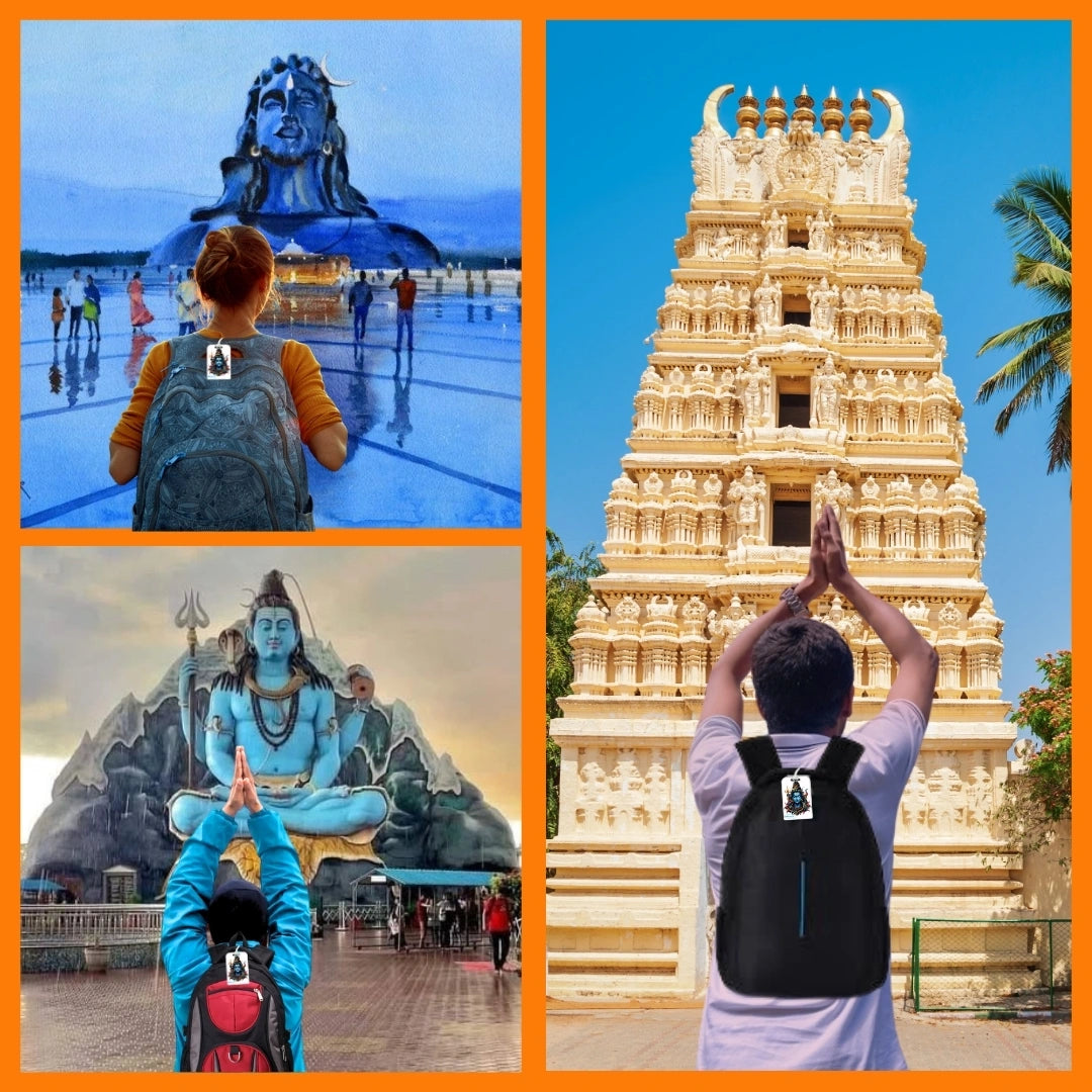 Lord Shiva orange travel theme smart bag tag with QR code by tag8