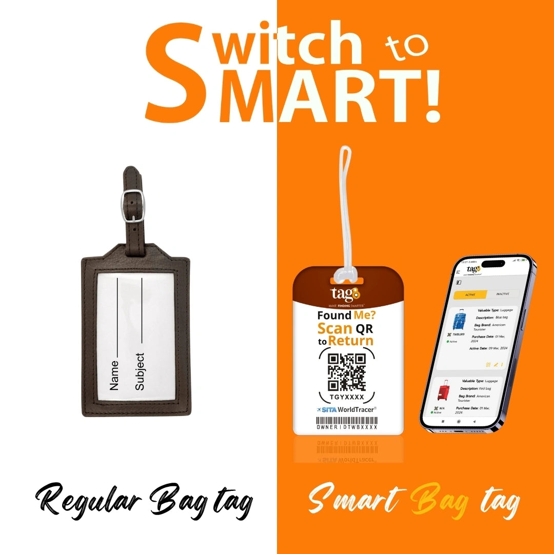 Lord Shiva orange travel theme smart bag tag with QR code by tag8