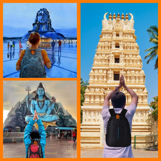 Lord Shiva orange travel theme smart bag tag with QR code by tag8