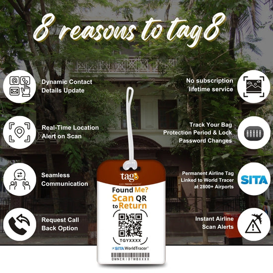 Mahatma Gandhi travel theme smart bag tag pack with QR code by tag8