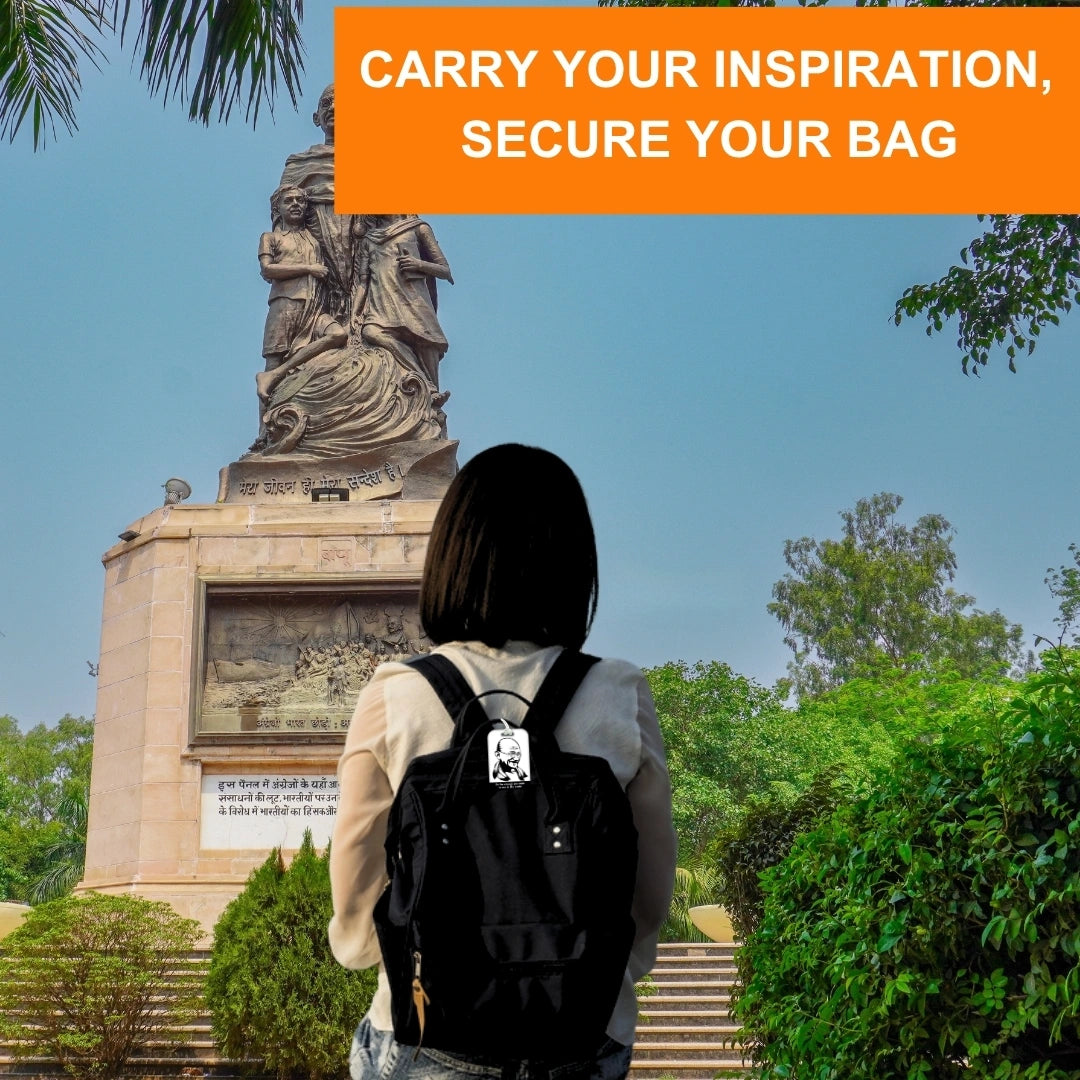 Mahatma Gandhi travel theme smart bag tag pack with QR code by tag8