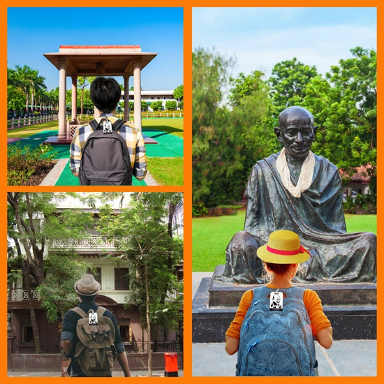 Mahatma Gandhi travel theme smart bag tag pack with QR code by tag8