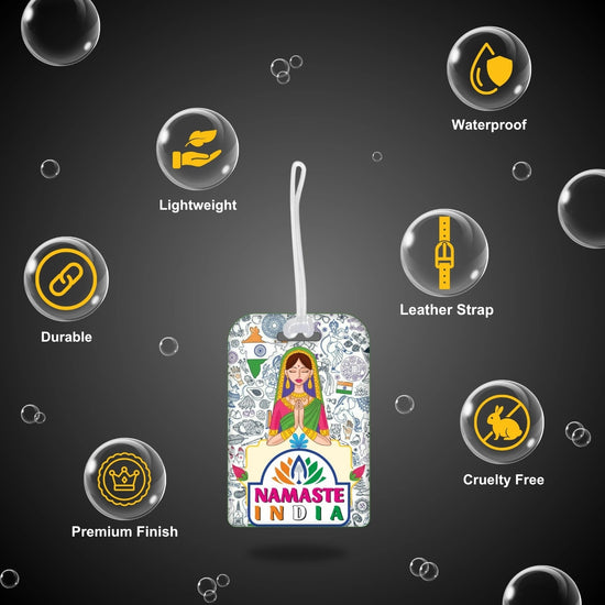 Namaste India themed smart bag security tag with QR code by tag8