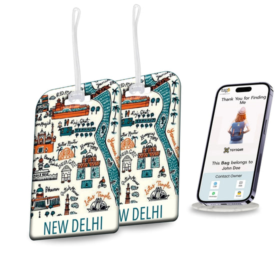 New Delhi map design smart bag security tag with QR code by tag8