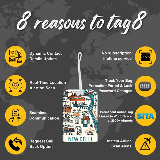 New Delhi map design smart bag security tag with QR code by tag8