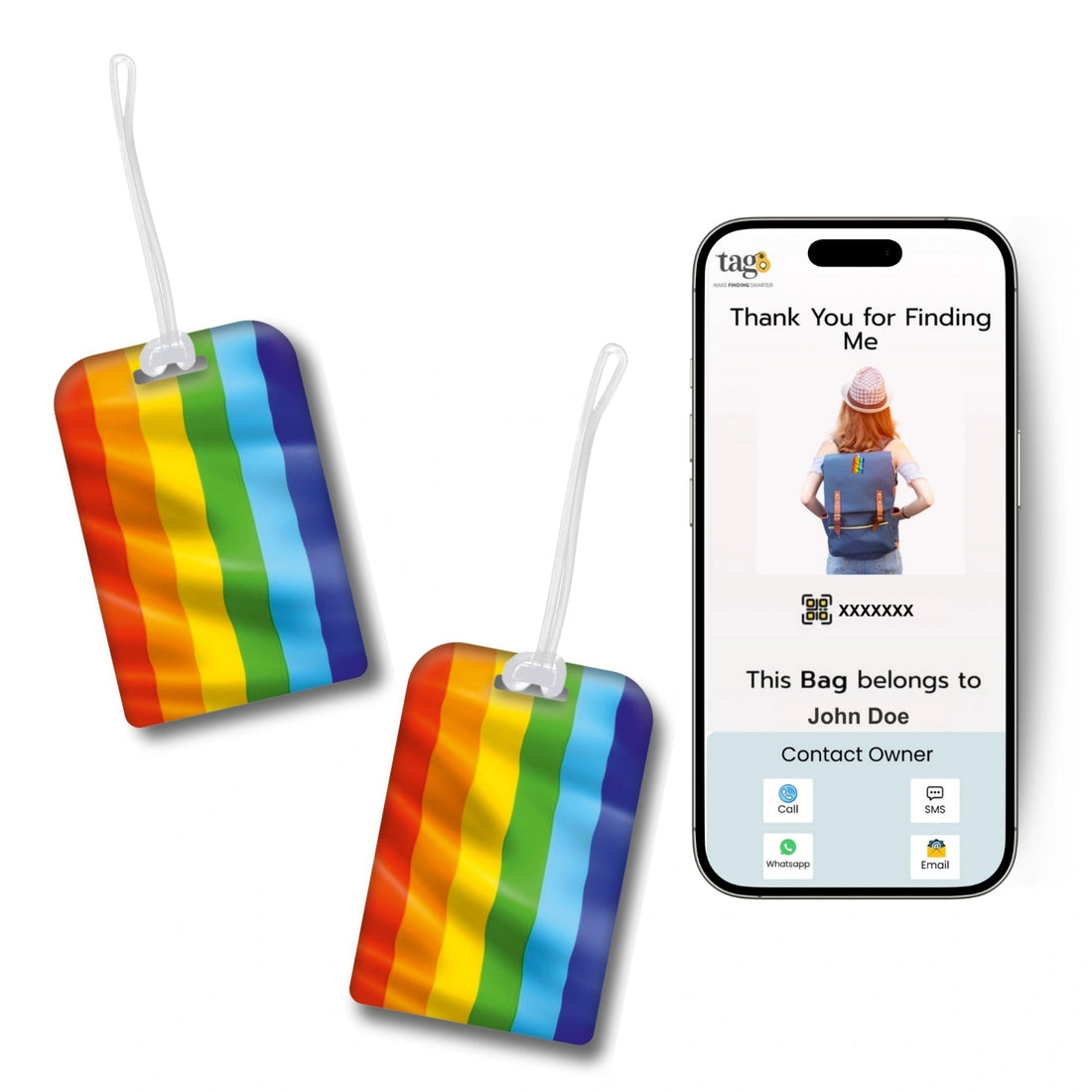 Pride flag smart bag security tag with QR code by tag8