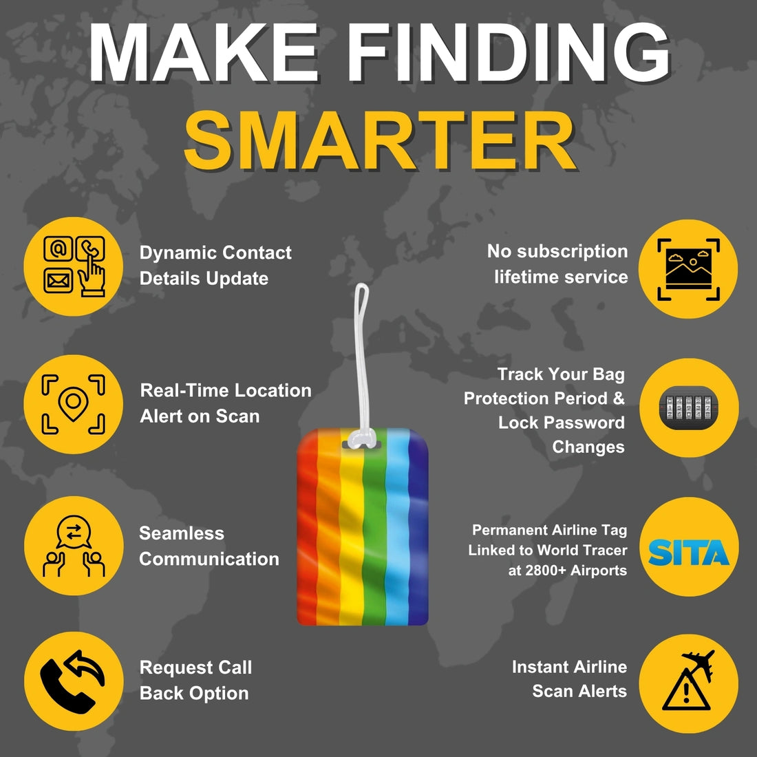 Pride flag smart bag security tag with QR code by tag8