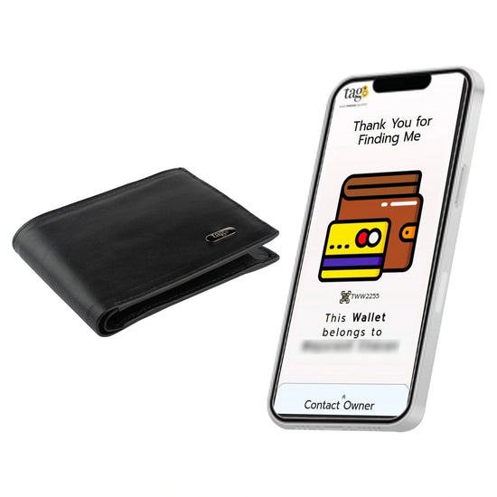 tag8 RFID Wallet for Men made of genuine leather with QR tracking for smart and secure protection