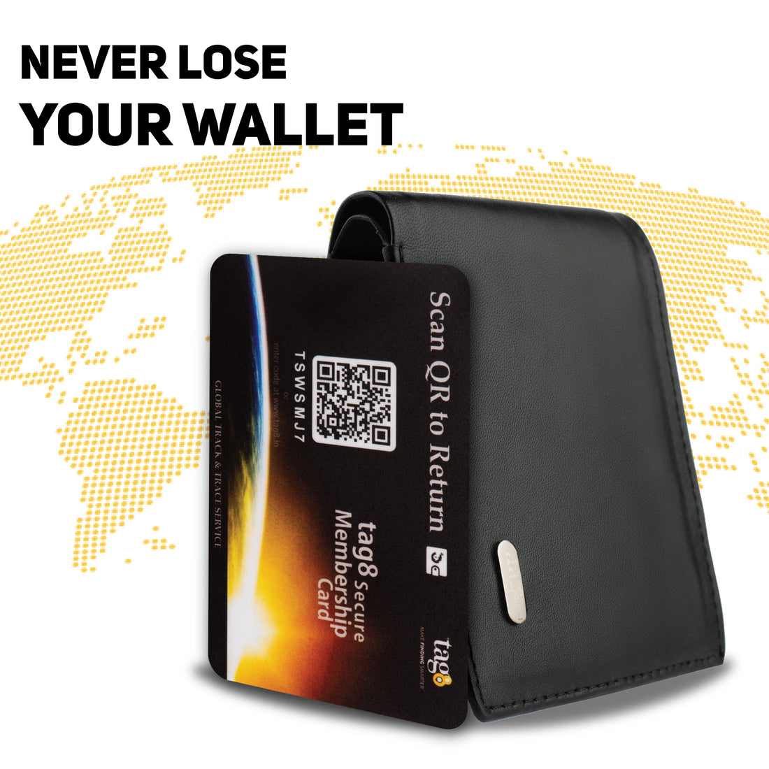 tag8 RFID Wallet for Men made of genuine leather with QR tracking for smart and secure protection