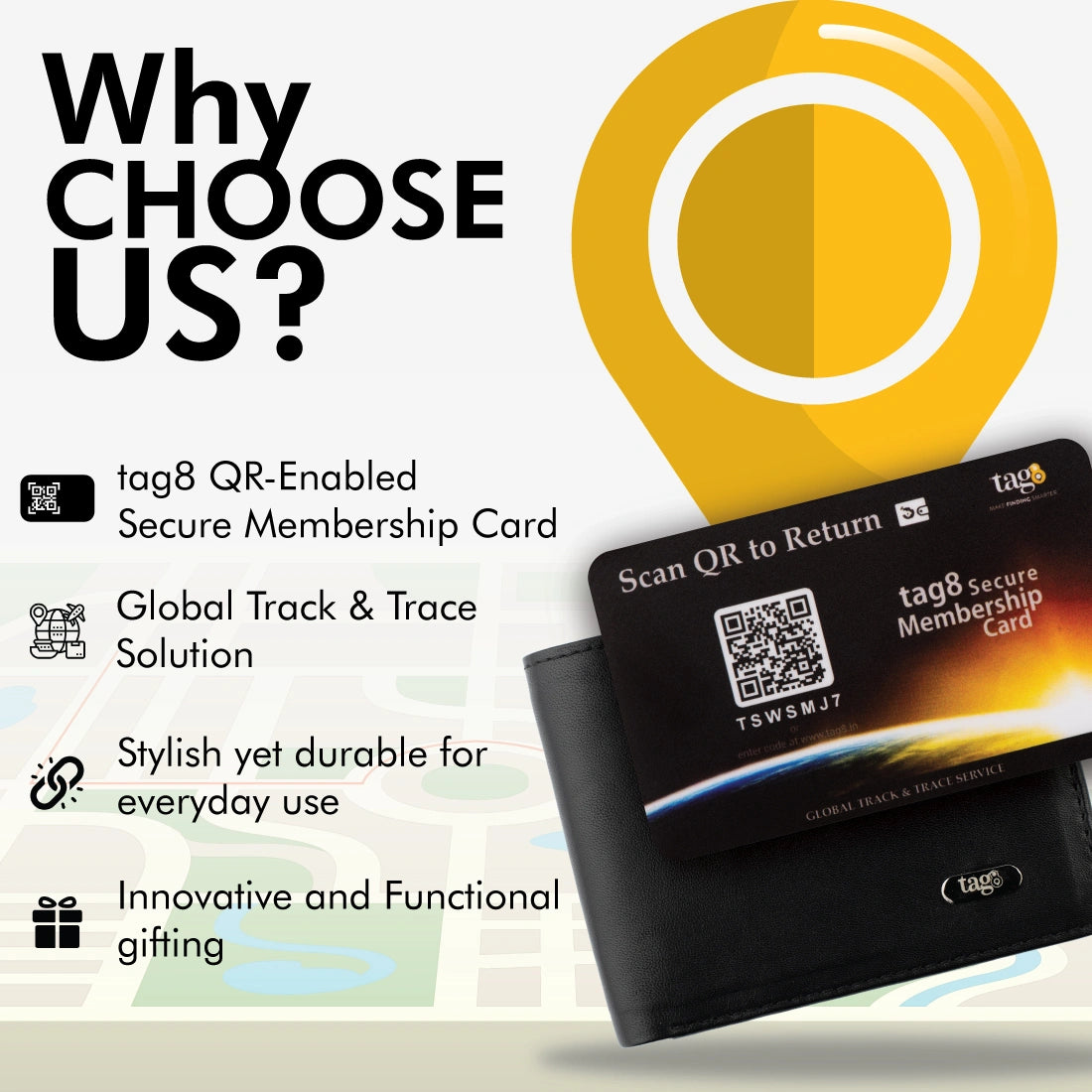 tag8 RFID Wallet for Men made of genuine leather with QR tracking for smart and secure protection