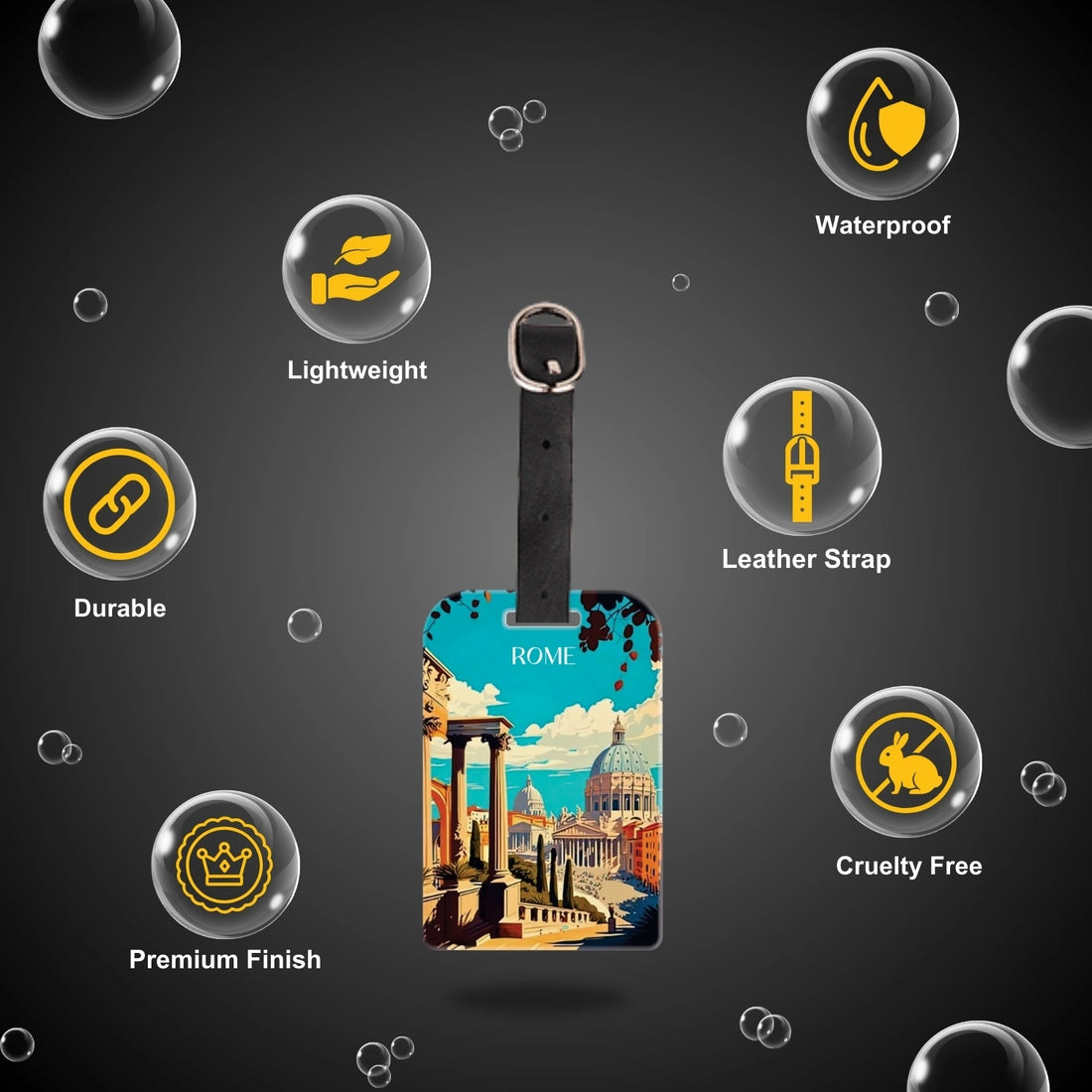 tag8 Rome Bag Tag with elegant design and smart QR code for hassle-free identification and lost & found assistance