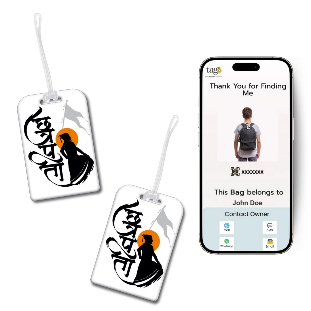 Chhatrapati Shivaji Maharaj white theme smart bag tag with QR code by tag8