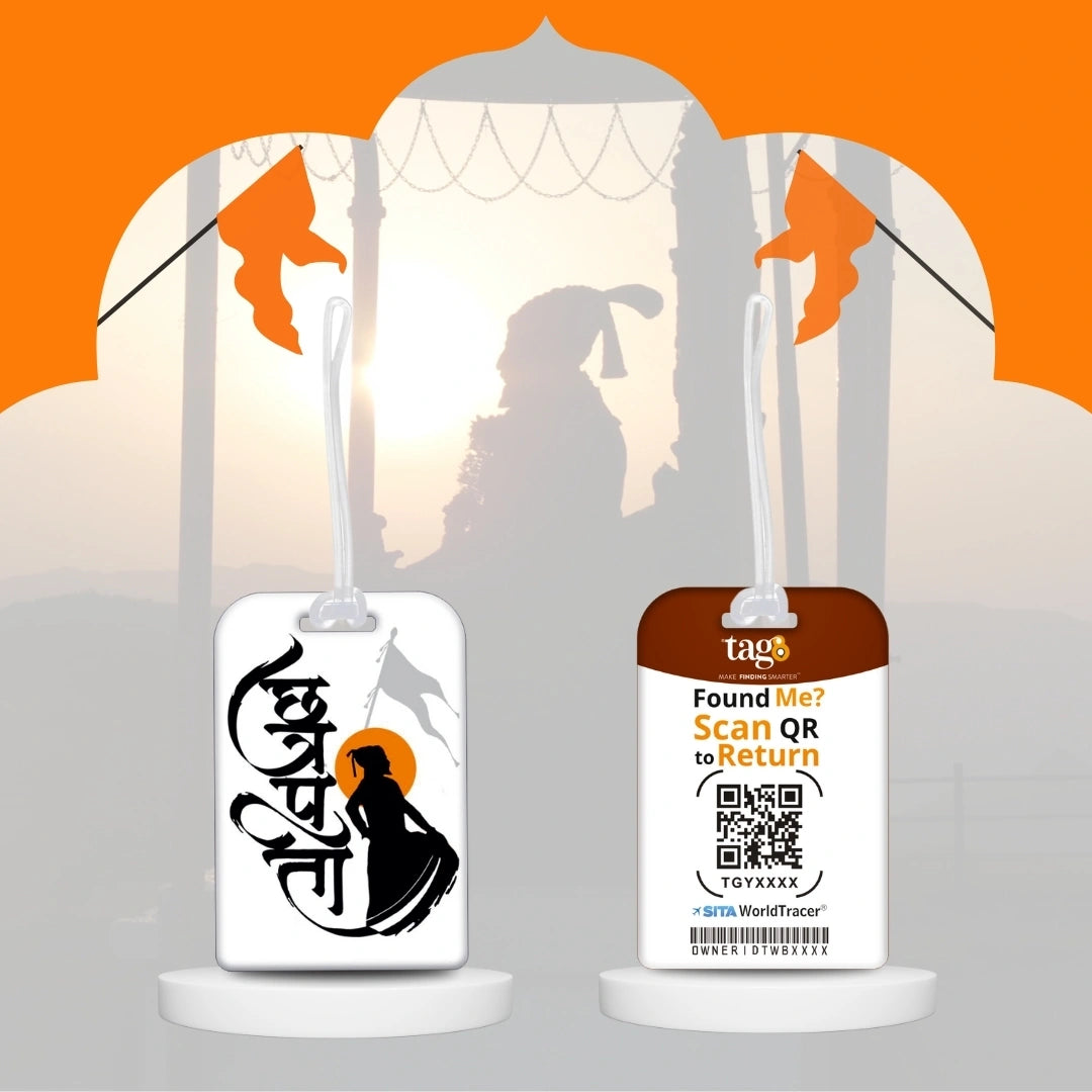 Chhatrapati Shivaji Maharaj white theme smart bag tag with QR code by tag8