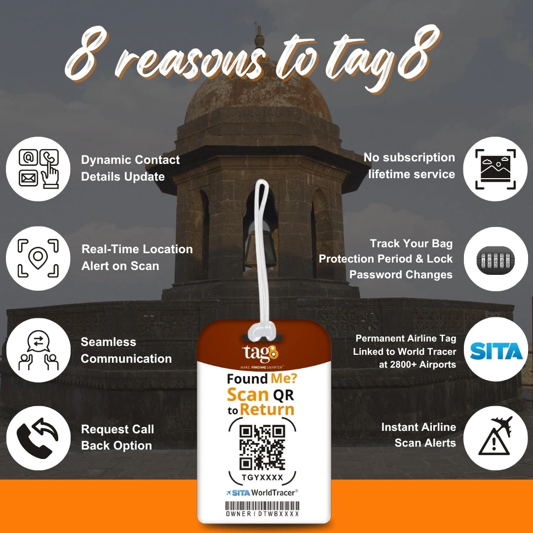 Chhatrapati Shivaji Maharaj white theme smart bag tag with QR code by tag8