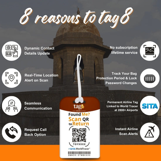 Chhatrapati Shivaji Maharaj white theme smart bag tag with QR code by tag8