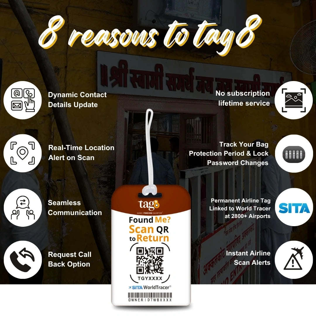Shri Swami Samarth smart bag tag with QR code by tag8