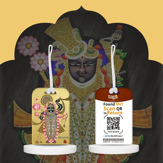Shrinathji golden theme smart bag tag with QR code by tag8