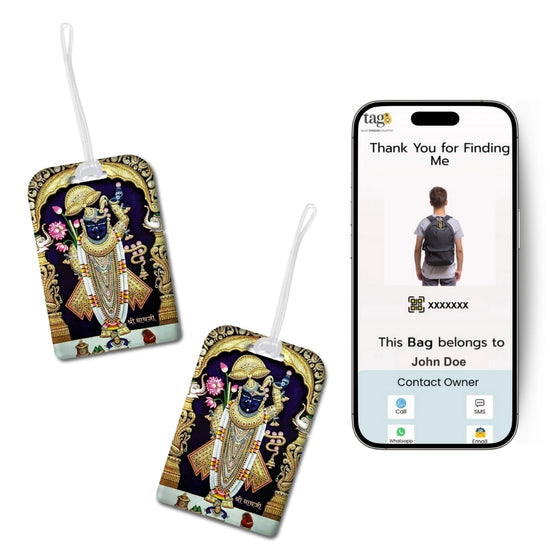 Shrinathji golden theme smart bag tag with QR code by tag8