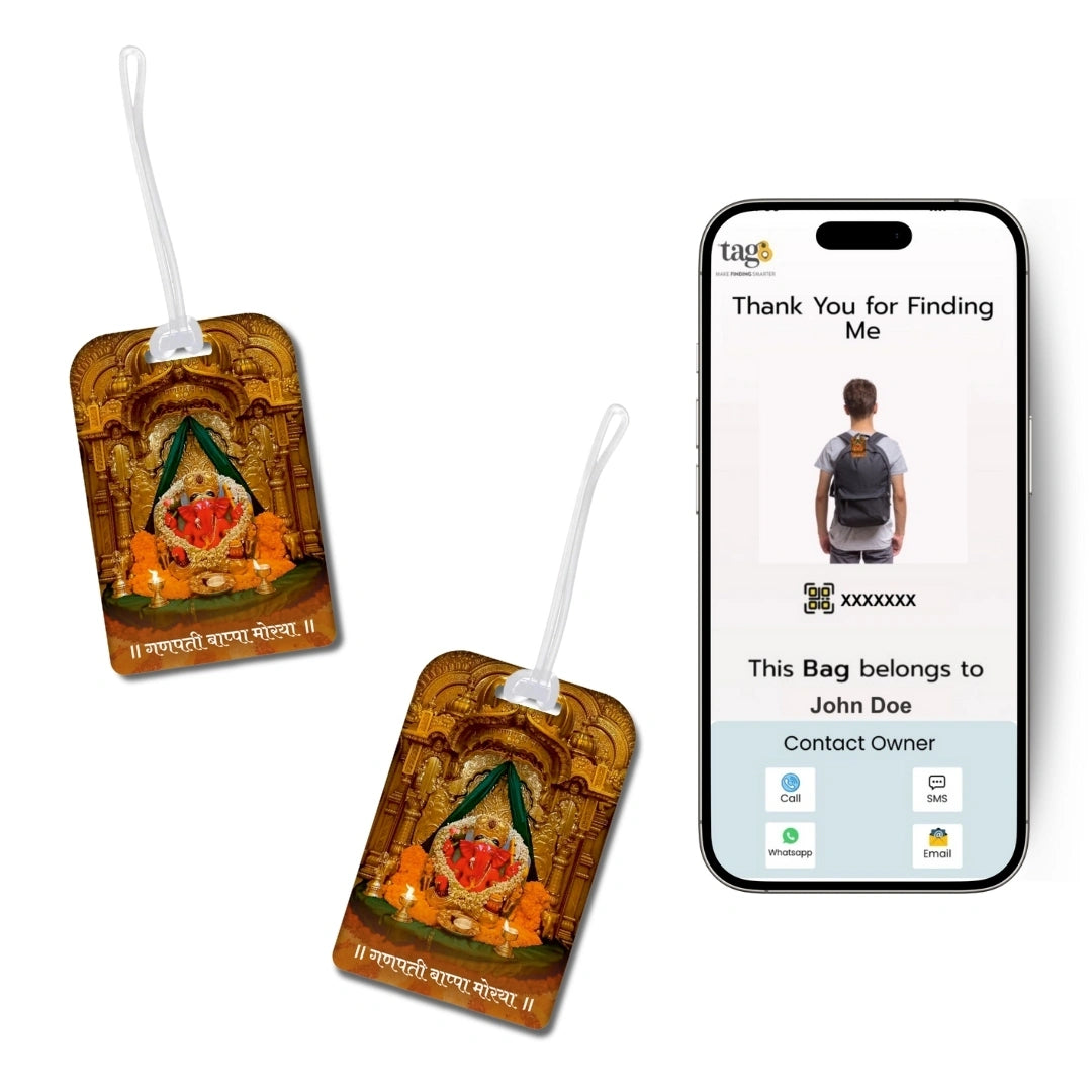 Shree Siddhivinayak Ganapati smart bag tag with QR code by tag8