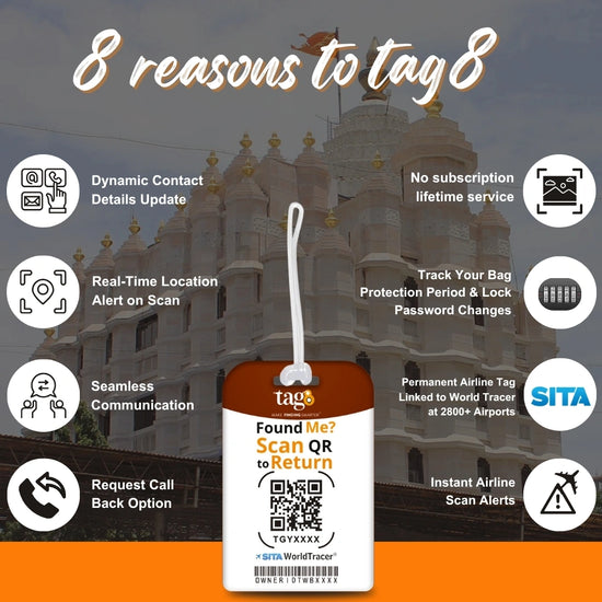 Shree Siddhivinayak Ganapati smart bag tag with QR code by tag8