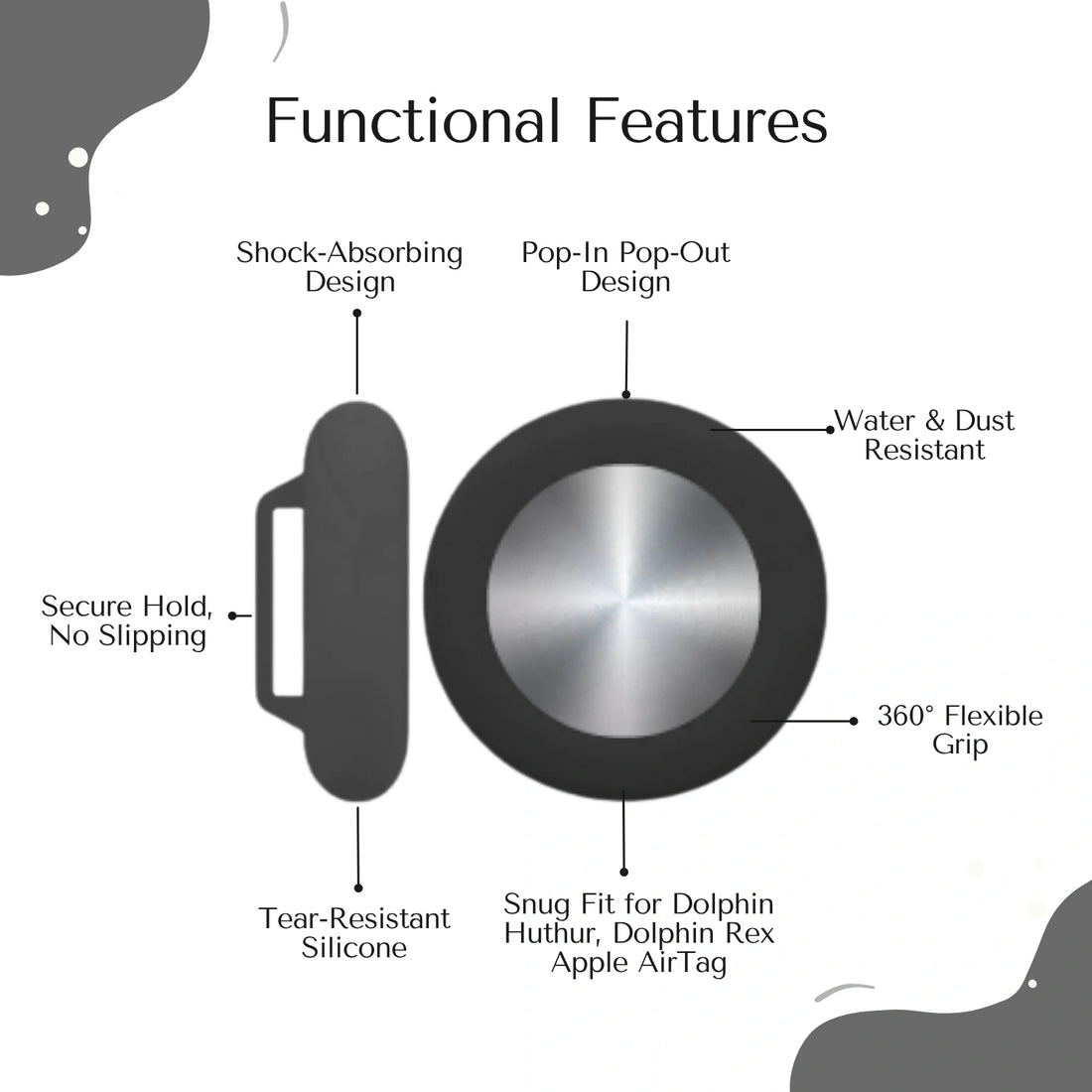 Black silicone holder for smart trackers by tag8