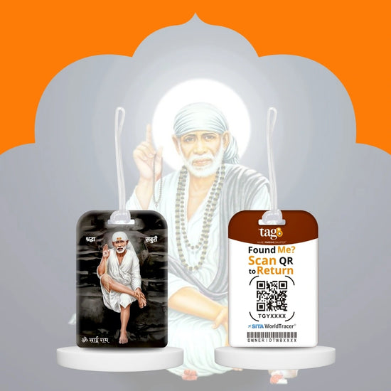 tag8 Smart Bag Tag Pack of 2 with Sai Baba travel themes and QR code for secure identification and lost & found support