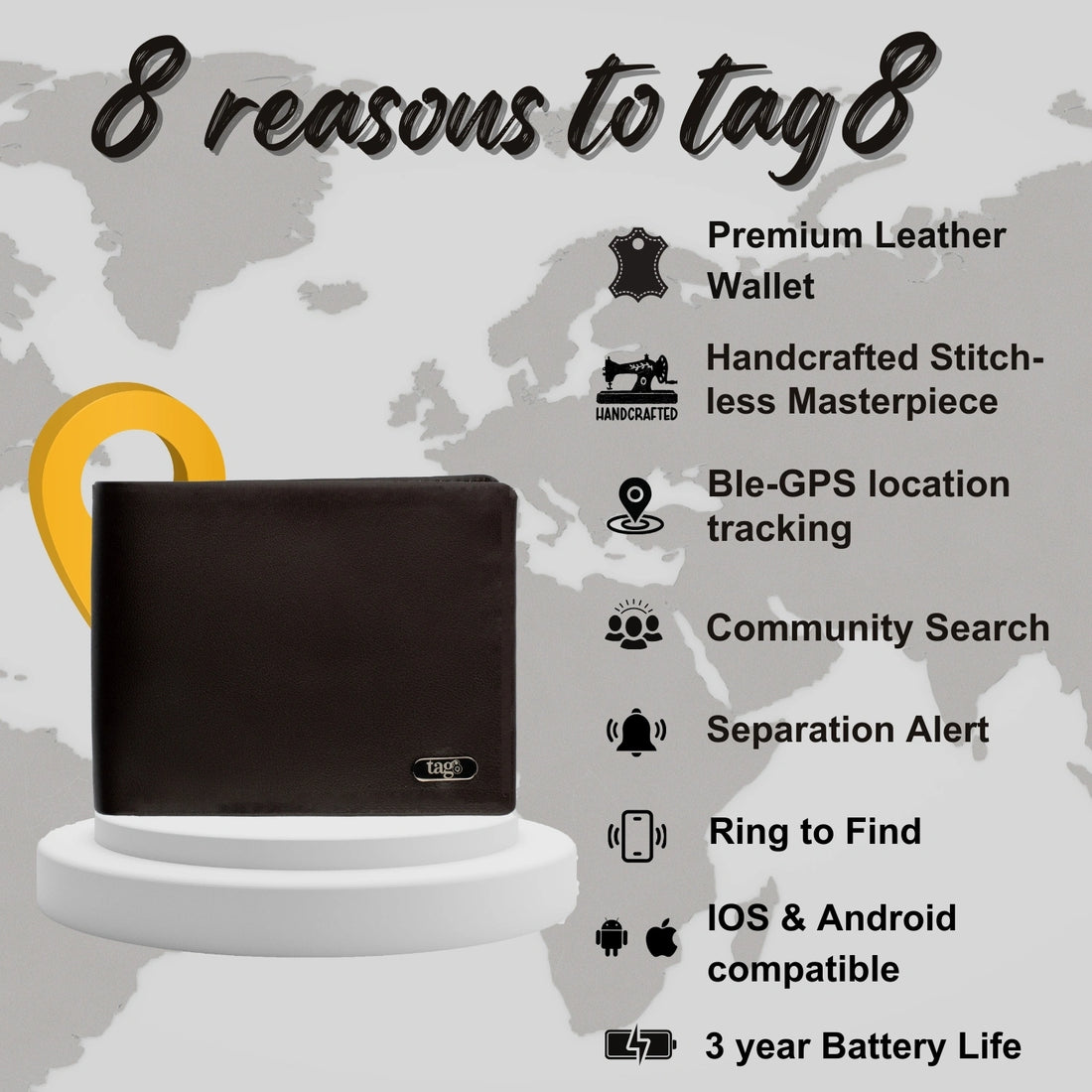 tag8 Smart Wallet - Stitchless design with RFID protection and smart tracking for modern security