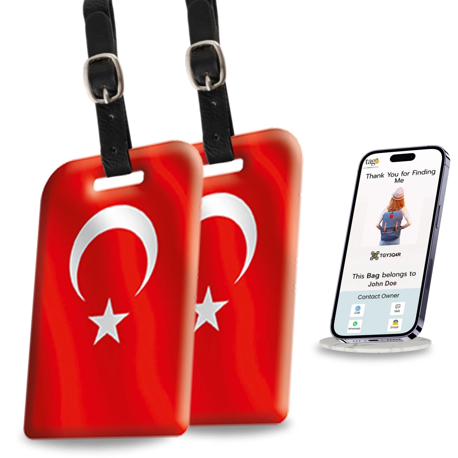 Turkey QR Bag Tag by tag8 with QR code for tracking