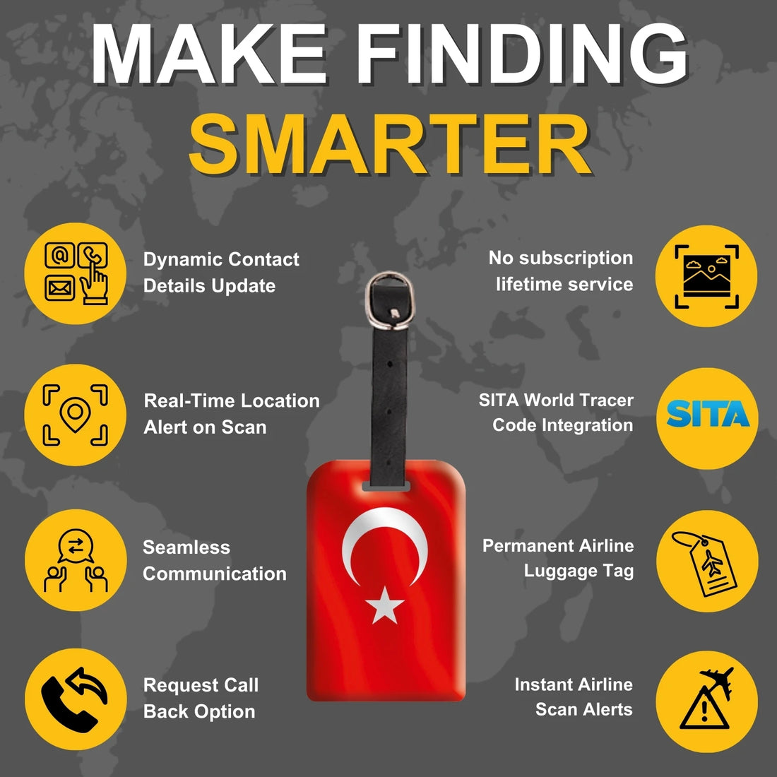 Turkey QR Bag Tag by tag8 with QR code for tracking