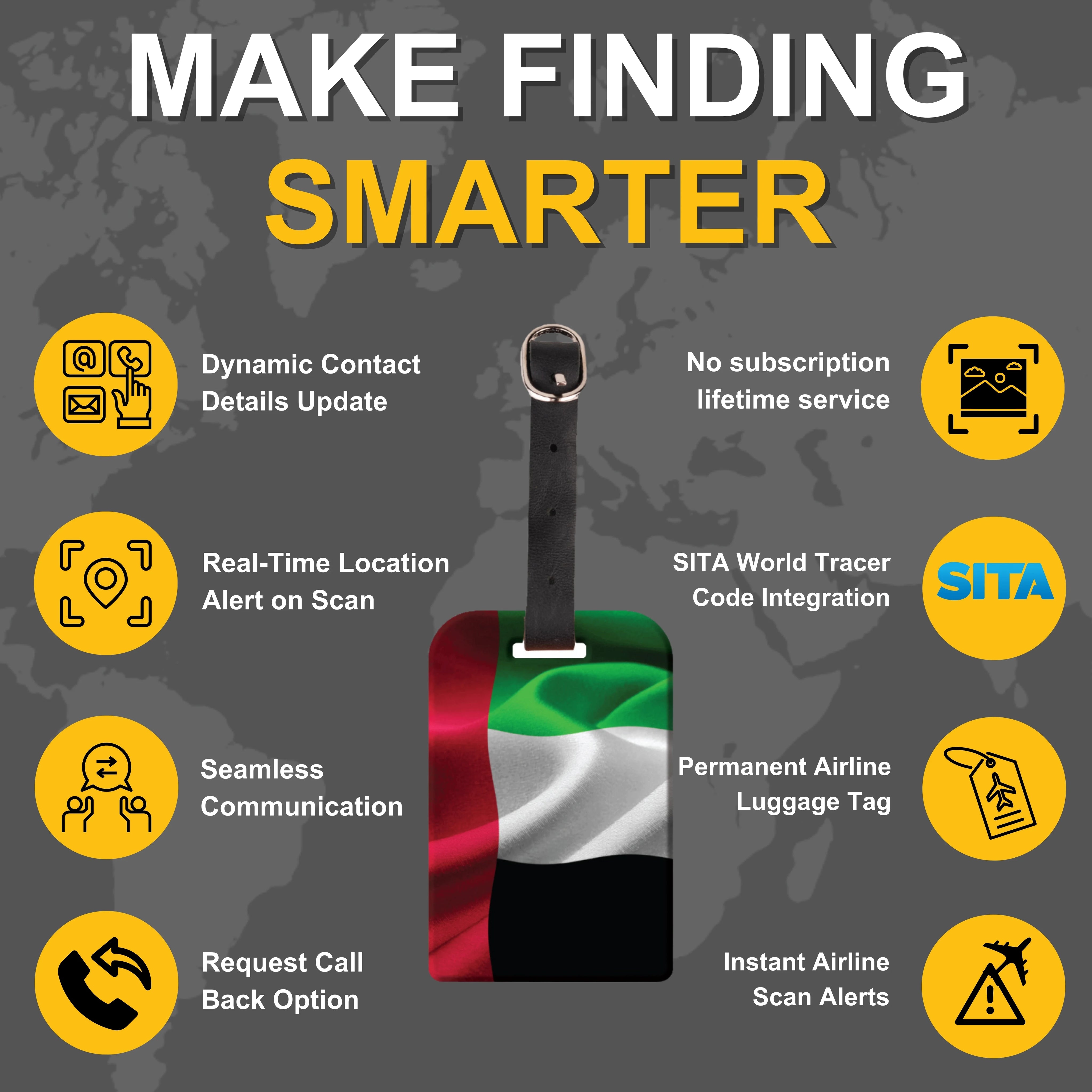 UAE QR Bag Tag by tag8 with QR code for tracking