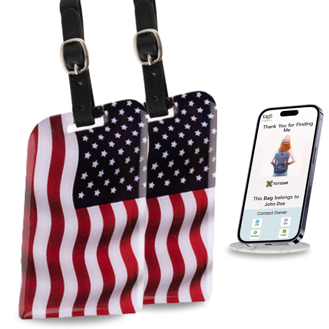 USA QR Bag Tag by tag8 for secure luggage tracking