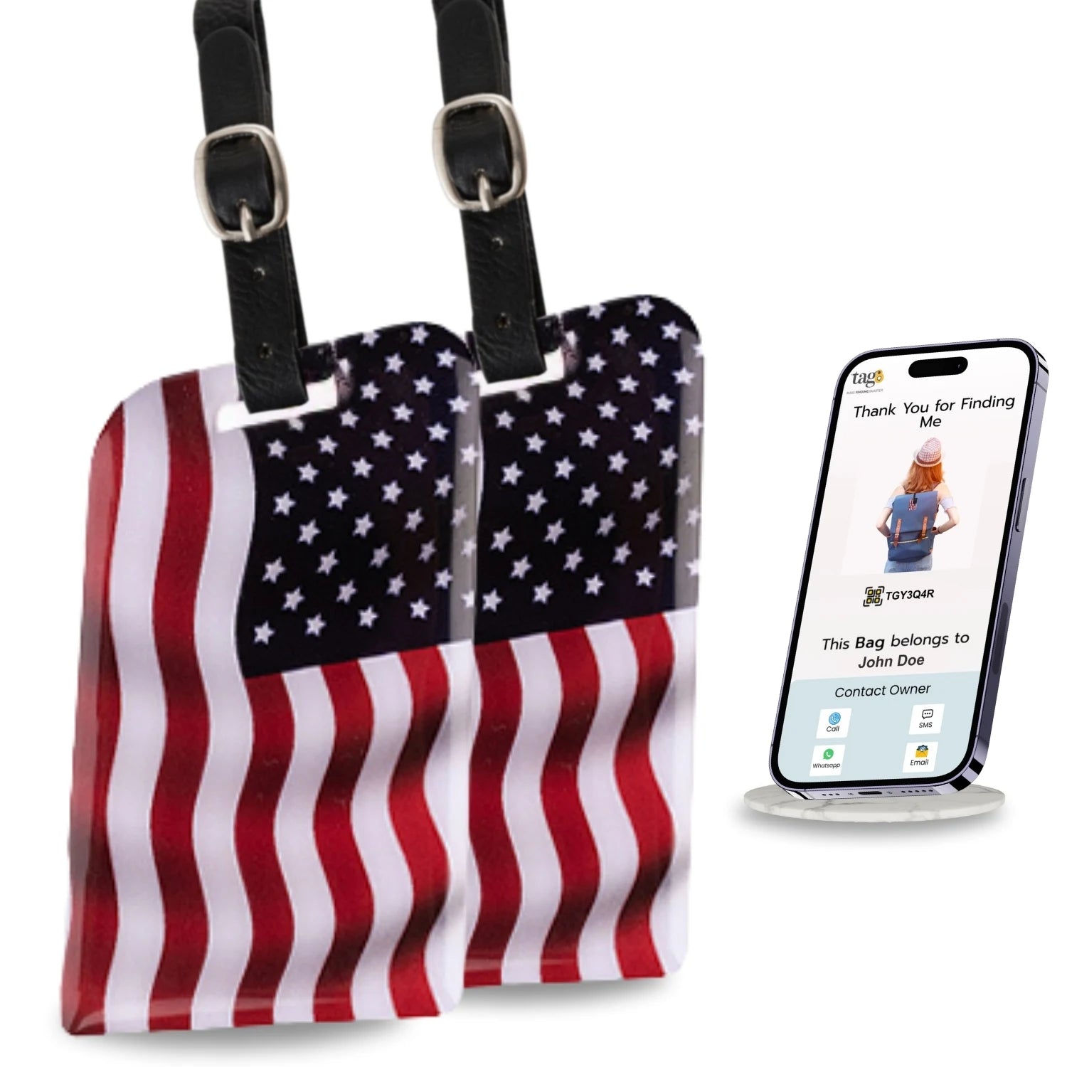 USA QR Bag Tag by tag8 for secure luggage tracking
