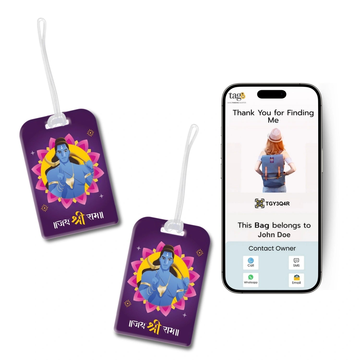 [Pack of 2] tag8 Smart Bag Tag- Jai Shree Ram