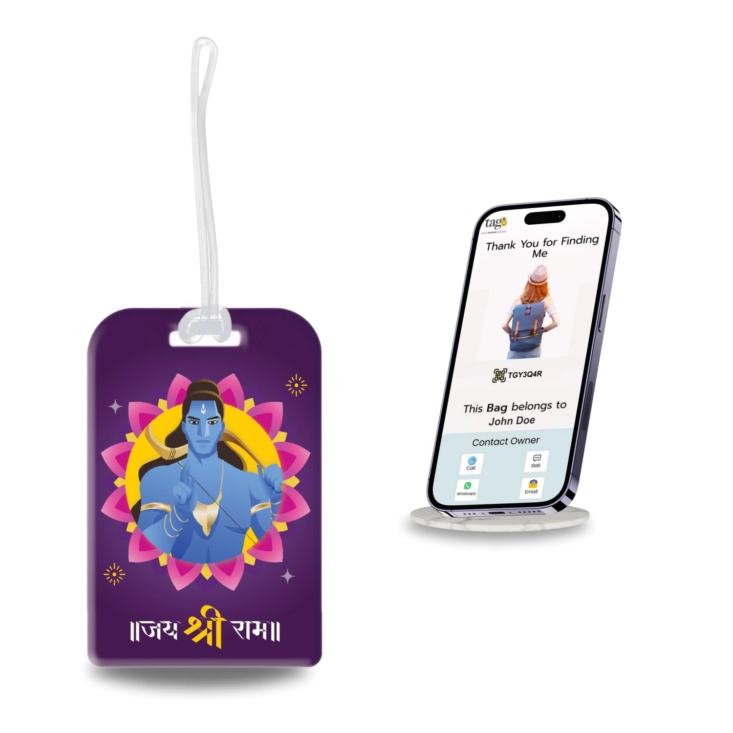 [Pack of 2] tag8 Smart Bag Tag- Jai Shree Ram