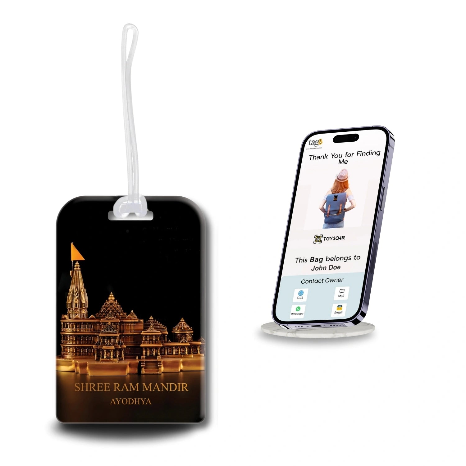 [Pack of 2] tag8 Smart Bag Tag-Ram Mandir Ayodhya Metal