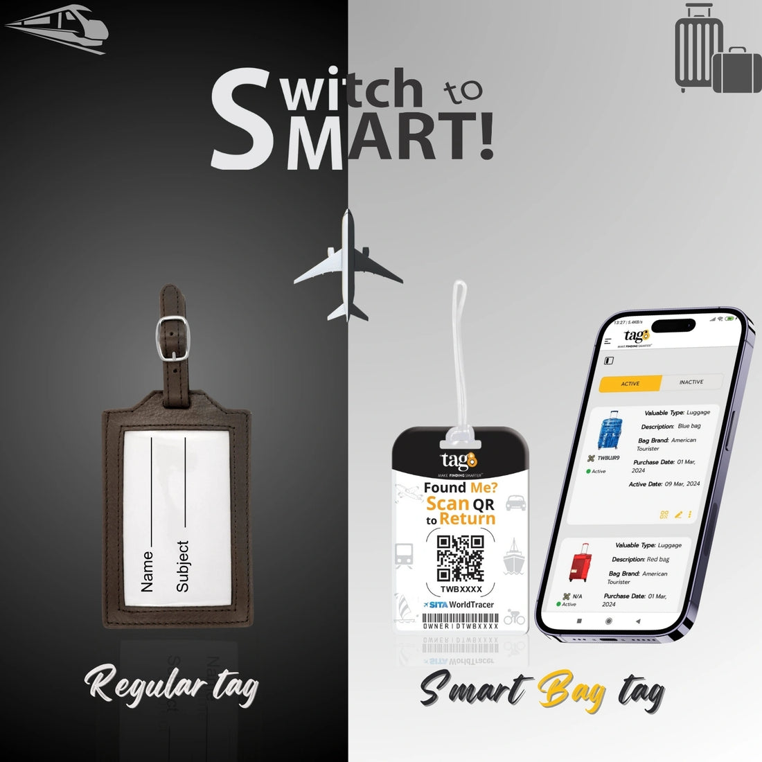 [Pack of 2] tag8 Smart Bag Tag-Ram Mandir Ayodhya Metal