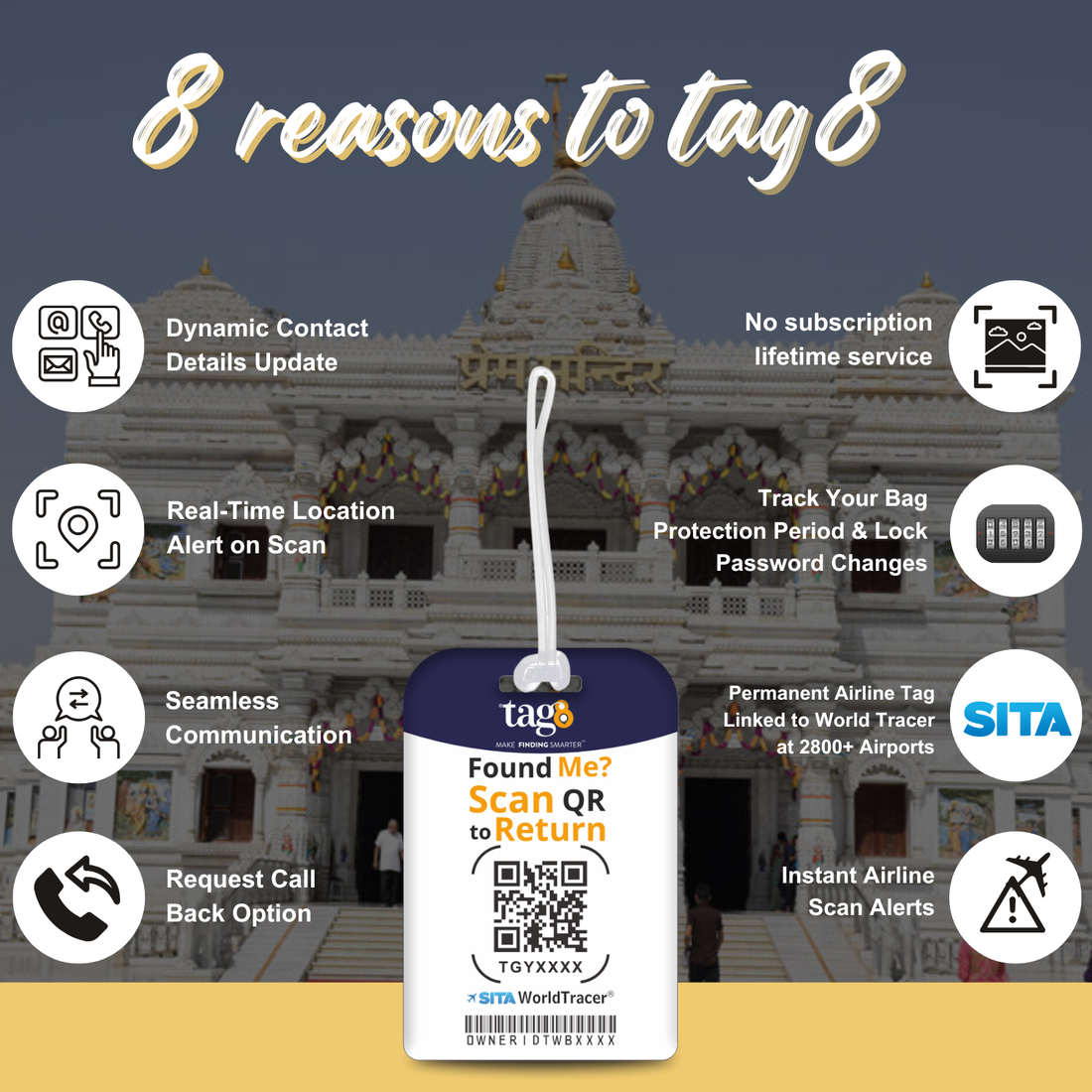 [Pack of 2] tag8 Smart Bag Tag- Radhe Krishnna
